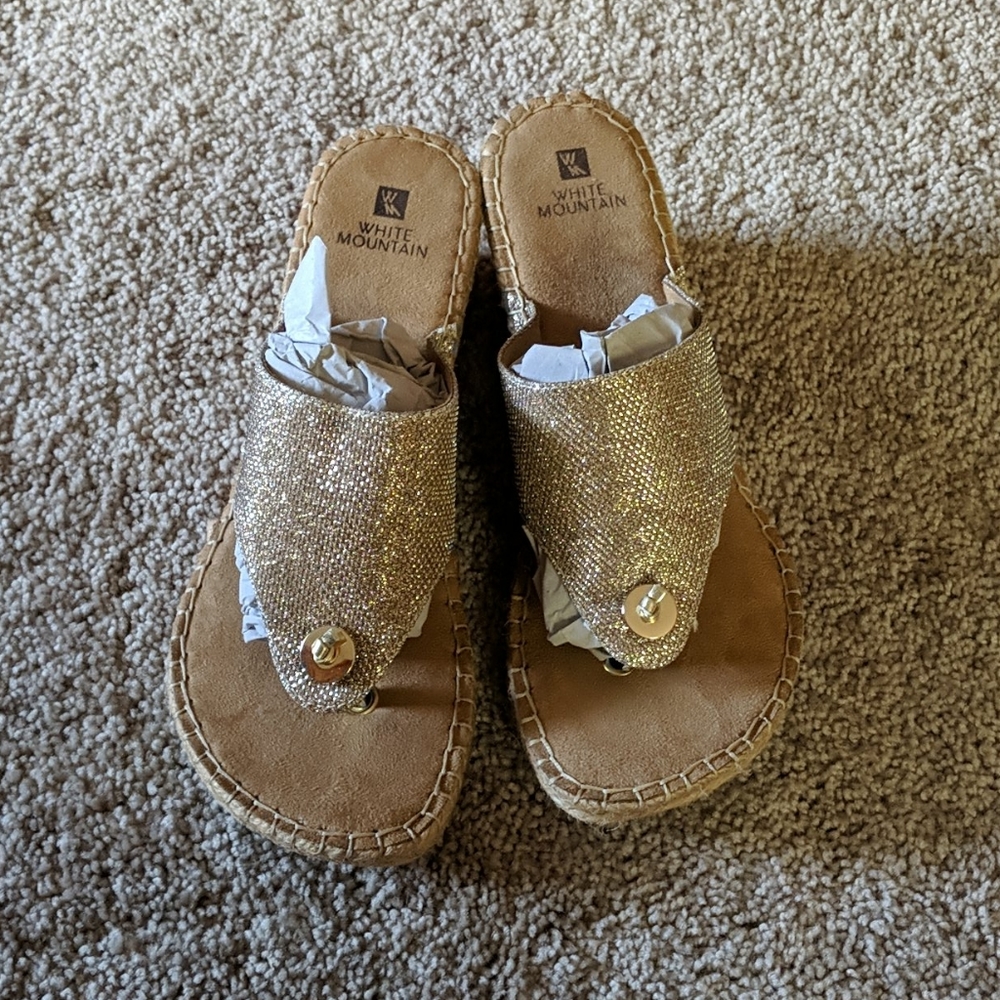 White Mountain Gold Espadrille Sandals